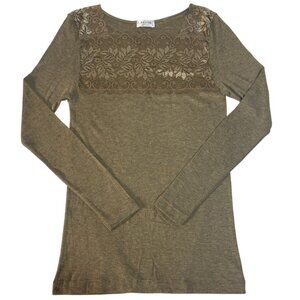 Madiva Women's Wool Blend Lace Long Sleeve Shirt Green Brown Sz 3 Made In Italy